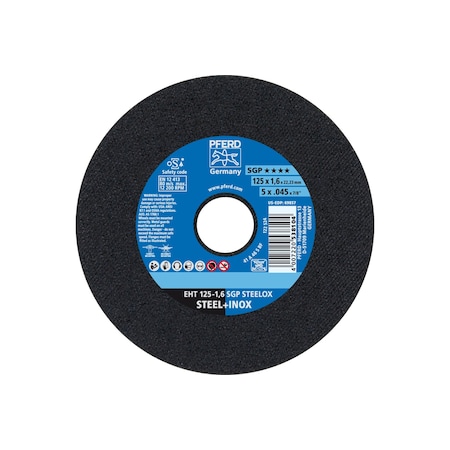 Pferd Abrasive Cut-Off Wheel, Type 1, 5 in Dia, 0.045 in Thick, 7/8 in Arbor Hole Size, Aluminum Oxide 69857